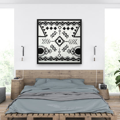 Toile encadrée blanche à motifs ethniques | Décoration de salon