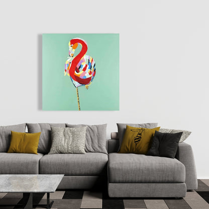 Red Bedroom Canvas - Colorful Abstract Flamingo Home Decor