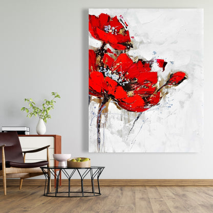 Toile abstraite à fleurs rouges | Décoration florale contemporaine pour la maison