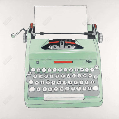 Mint Typewriter Framed Canvas | Retro Neo Home Decor Art