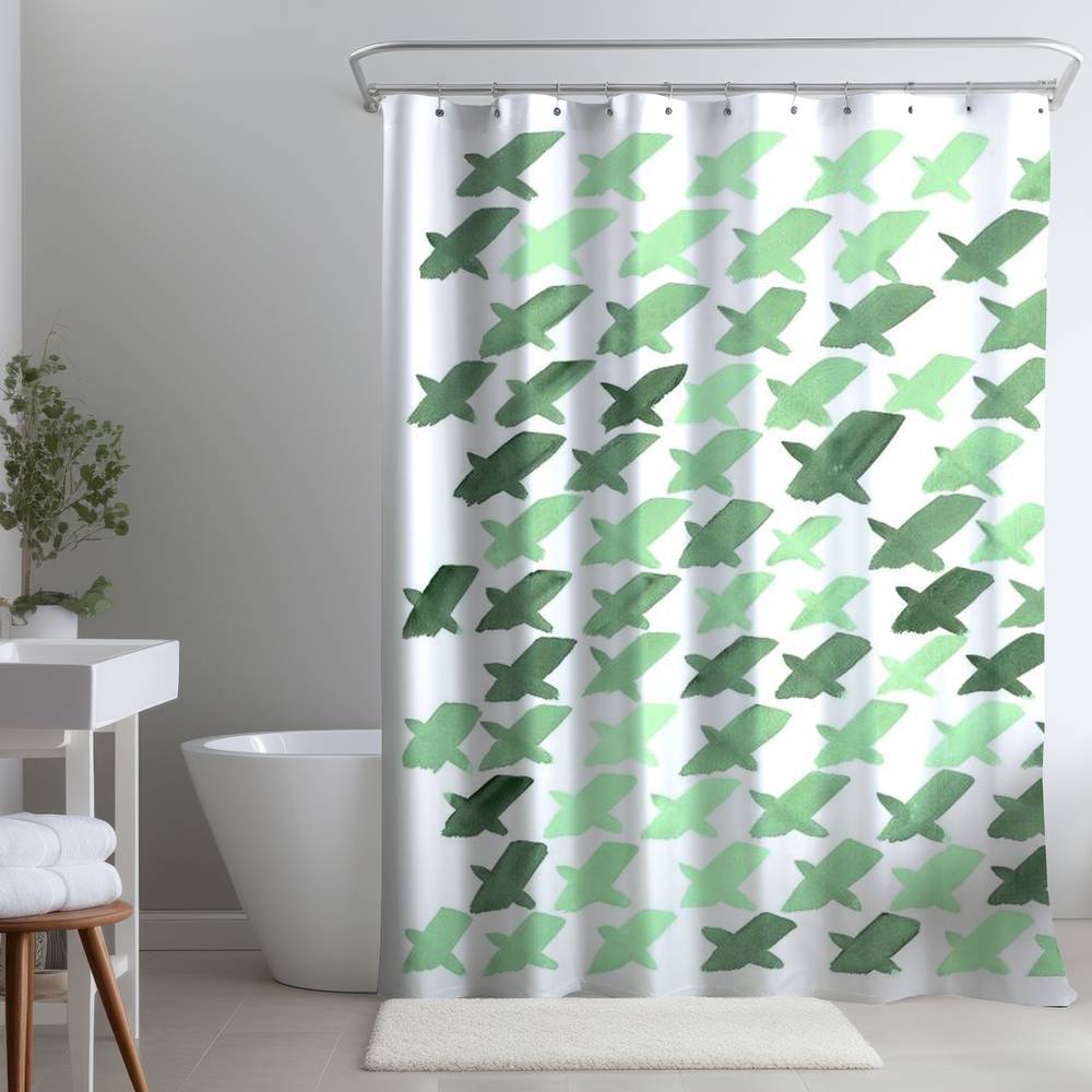 Neo Mint Abstract Minimalist Shower Curtain - Green Pattern X