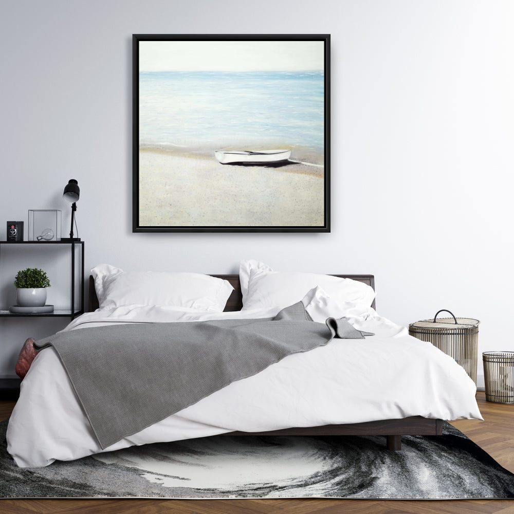Décoration de salle de bain côtière | Toile encadrée « Le long du bateau »