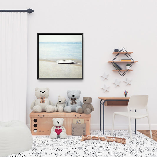 Décoration de salle de bain côtière | Toile encadrée « Le long du bateau »