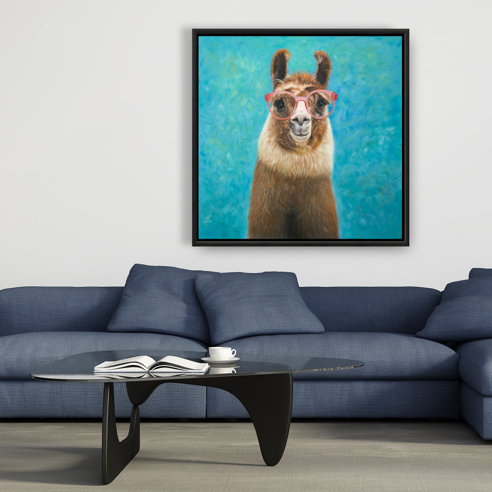Toile de lama adorable – Décoration de chambre encadrée marron