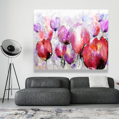 Pink Tulips Field Canvas | Floral & Botanical Bedroom Decor