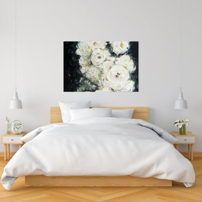 Garden Roses Botanical White Floral Canvas - Home Decor Art