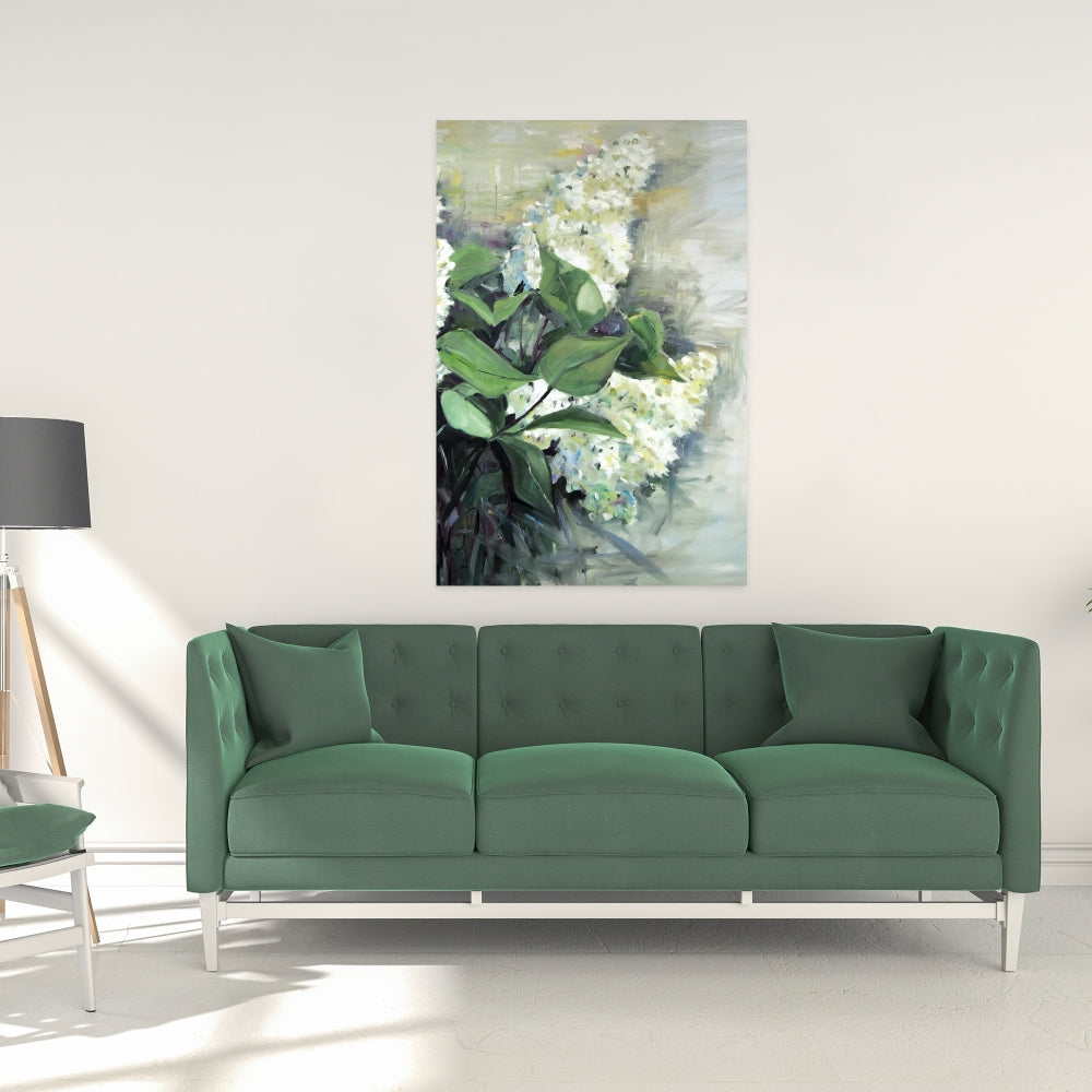 White Lilacs Canvas - Blue Botanical Floral Home Decor Art