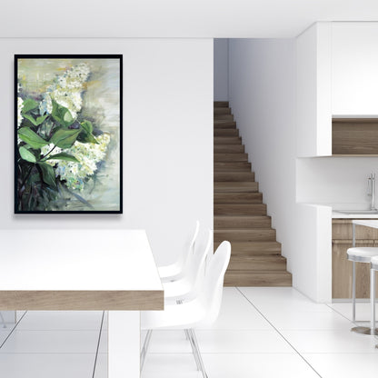 Toile botanique bleue contemporaine - Décoration d'intérieur lilas blancs
