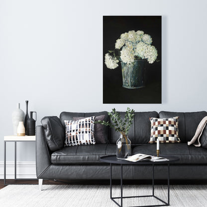 Toile Fleurs d'hortensia blanches | Décoration de chambre rustique noire