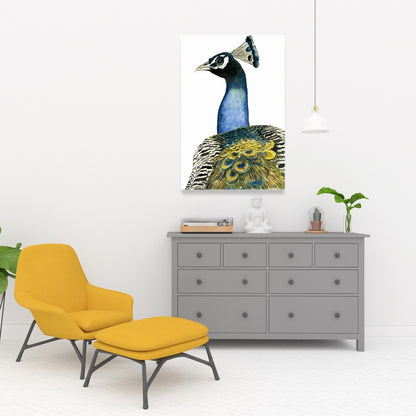 Watercolor Peacock Canvas | Bird Bedroom Decor | Home Art