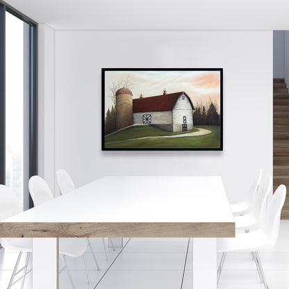 White Barn Farm Animals Framed Canvas - Farmhouse Living Room