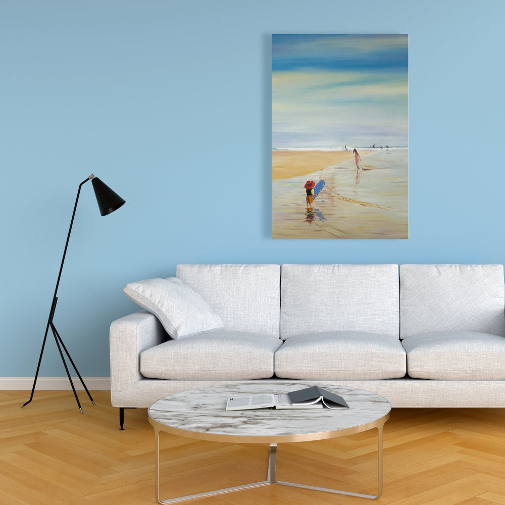 Children at the Beach Canvas | Contemporary Bathroom Decor