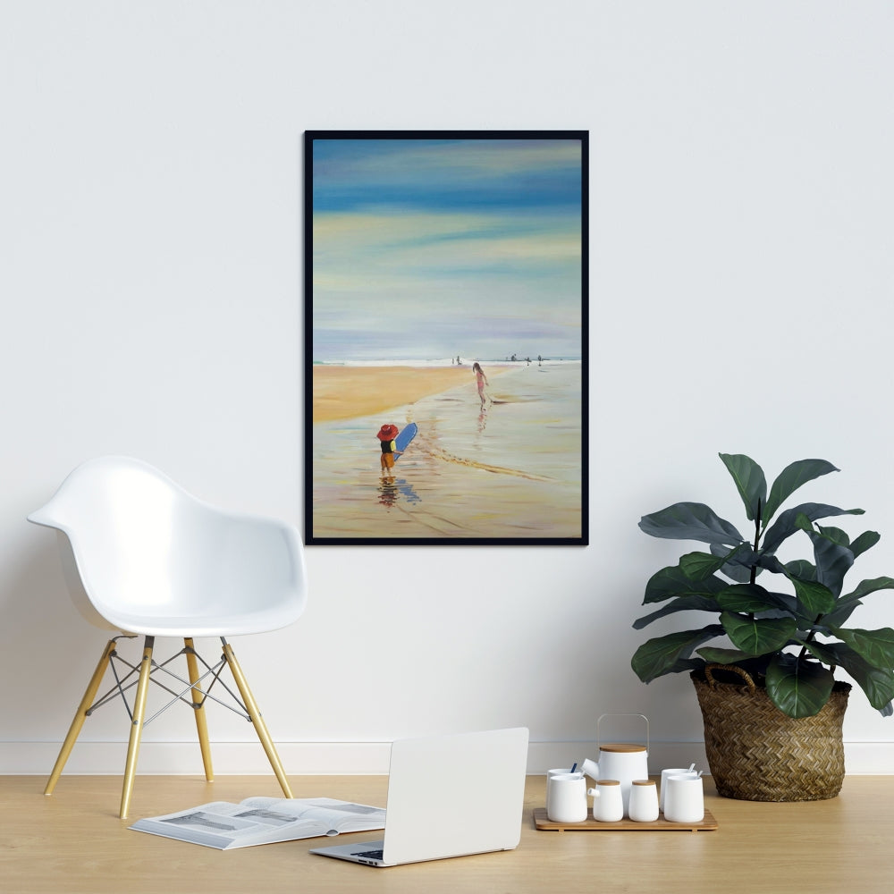Blue Contemporary Hobbies Canvas - Children at the Beach Decor