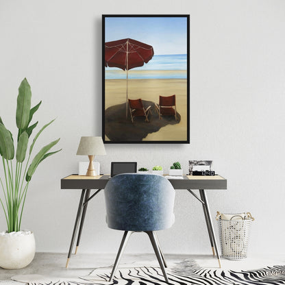 Relax at the Beach Framed Canvas - Sea Red Coastal Decor