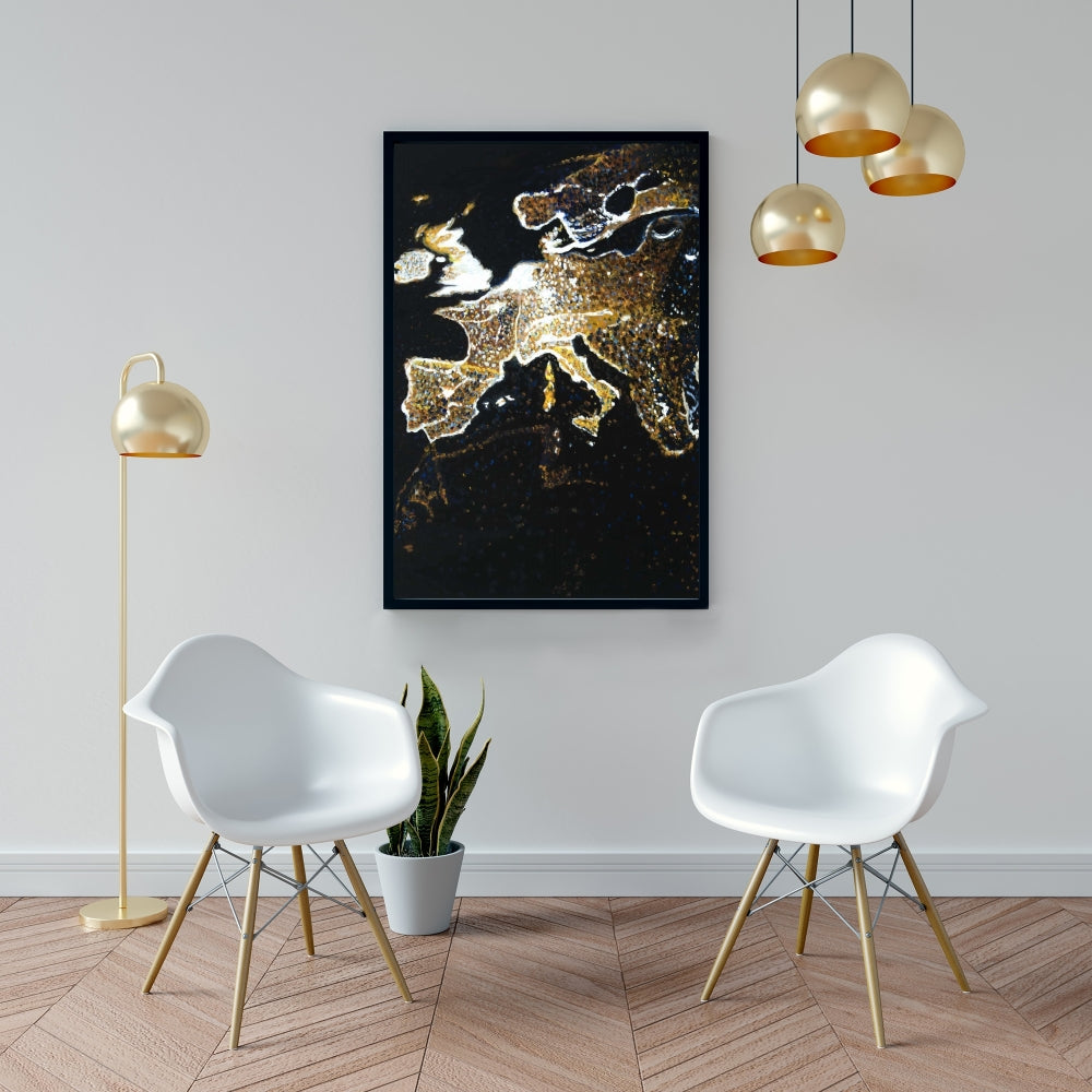 Industrial Black Frame European Continent Canvas - Home Decor