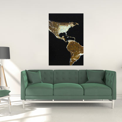 American Continent at Night Canvas | Black Earth & Galaxy Decor