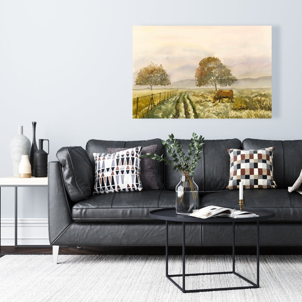 Sweet Morning Farm Animals Canvas | Green Wall Art Decor