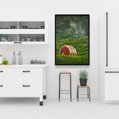 Toile encadrée rouge « La vie à la campagne » | Décoration d'intérieur