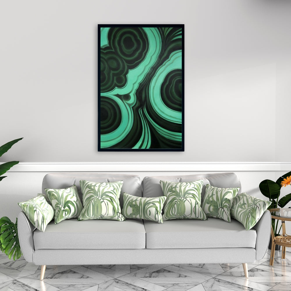 Malachite Stone Green Abstract Canvas - Bedroom Decor Framed