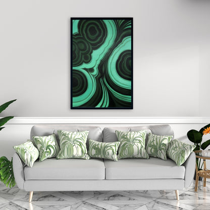 Malachite Stone Green Abstract Canvas - Bedroom Decor Framed