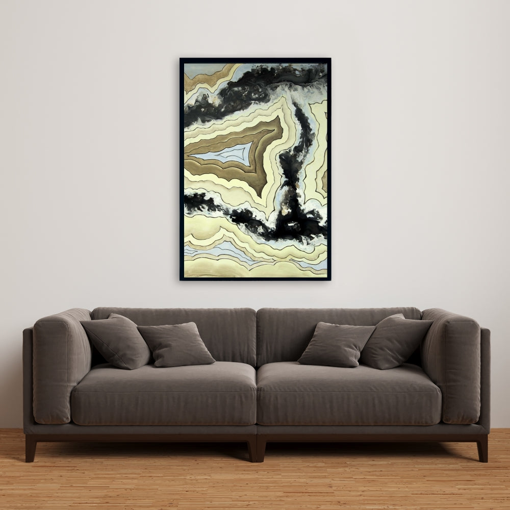 Toile abstraite en agate dentelle | Décoration d'intérieur encadrée noire