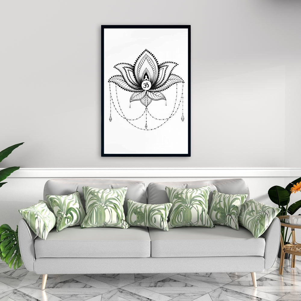 Ornement de lotus ethnique | Toile encadrée noire et blanche
