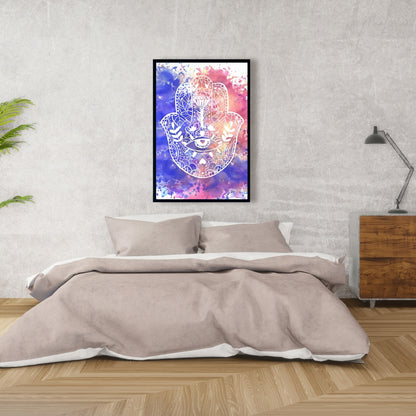 Toile Main de Hamsa | Décoration spirituelle violette pour chambre à coucher