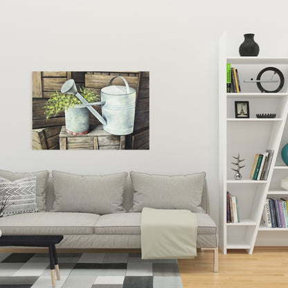 Vintage Watering Can Canvas | Brown Still Life Home Decor