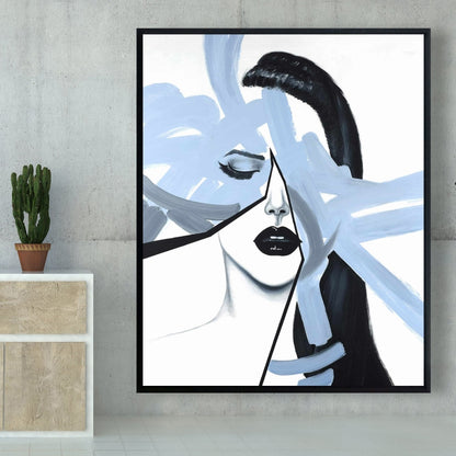 Abstract Blue Woman Portrait | Contemporary Framed Canvas Art