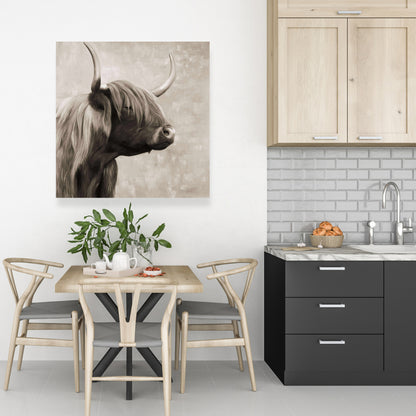 Magnifique toile sépia représentant un bétail des Highlands – Décoration d'animaux de la ferme