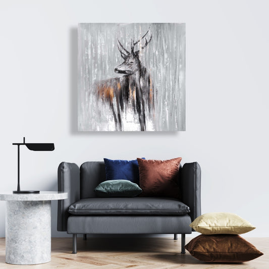 Deer in the Forest Canvas | Rustic Living Room Wall Art Decor