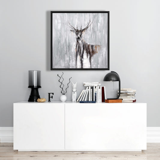 Abstract Deer in Forest Canvas | Rustic Brown Framed Art