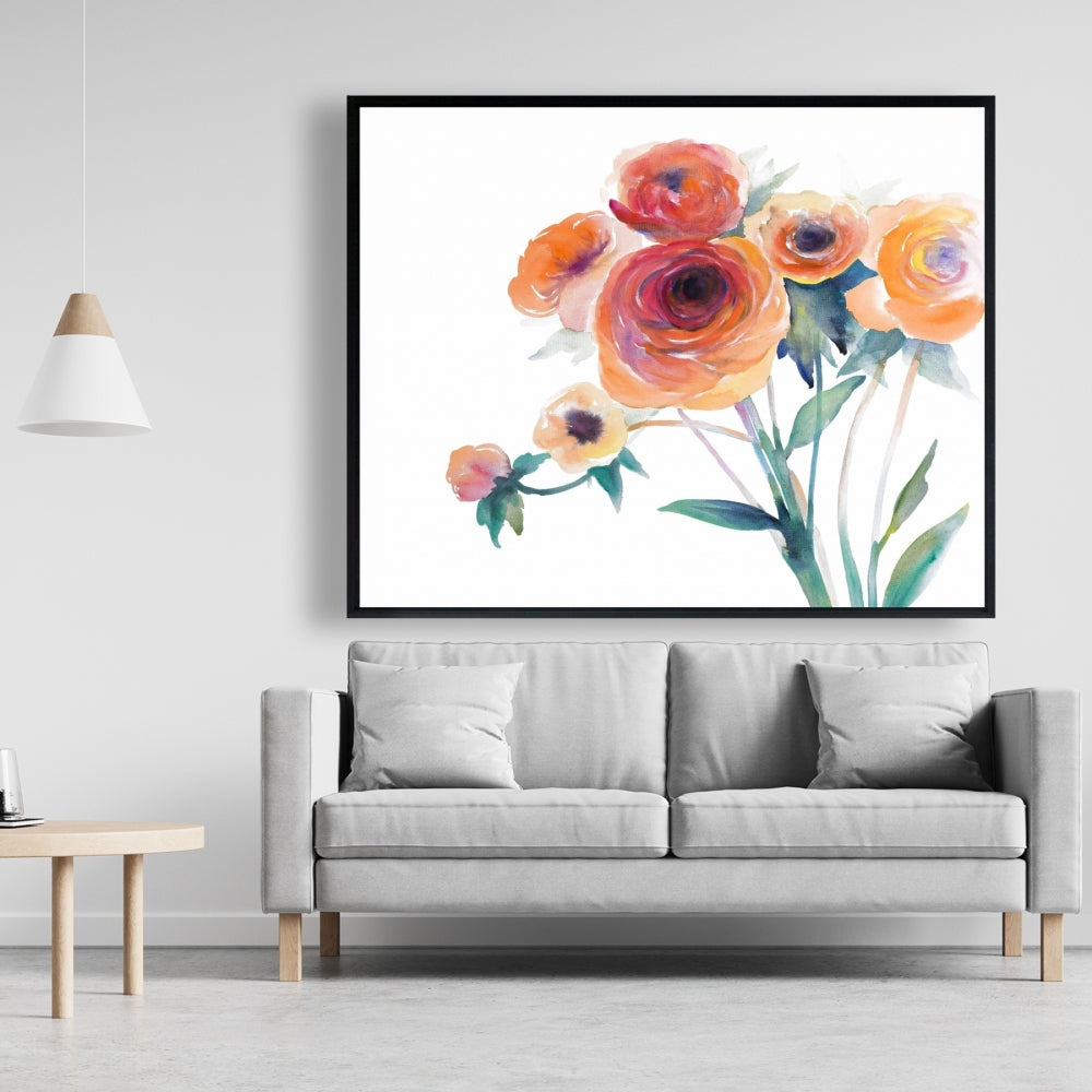 Romantic Botanical Bedroom Framed Canvas - Watercolor Flowers