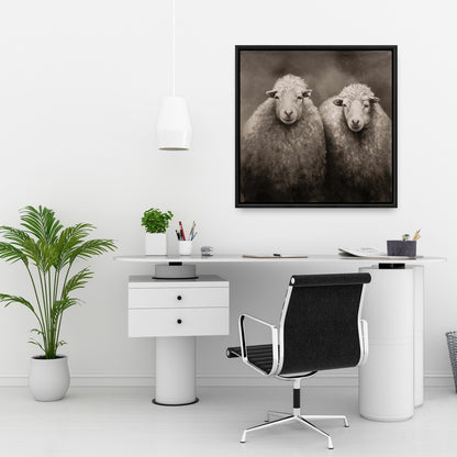 Toile sépia Mouton | Décoration d'intérieur encadrée avec animaux de la ferme rustique
