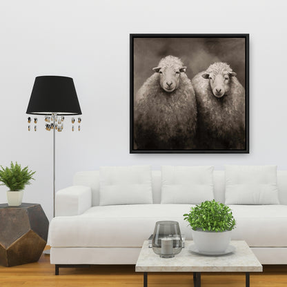 Toile sépia Mouton | Décoration d'intérieur encadrée avec animaux de la ferme rustique