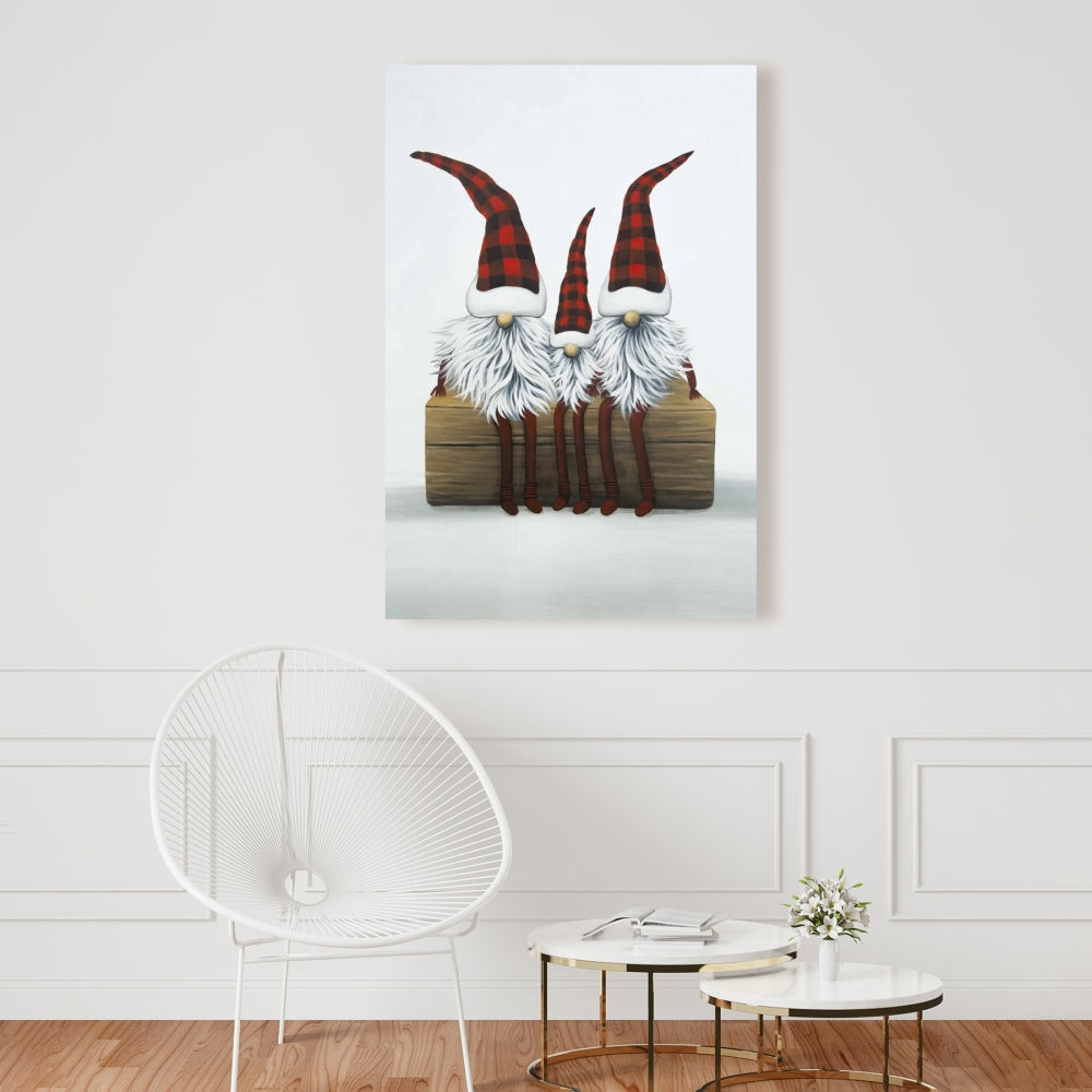 Three Christmas Gnomes White Canvas | Festive Bedroom Decor