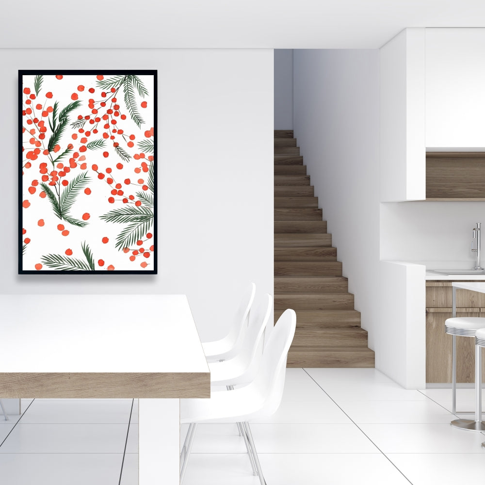 Mistletoe Leaf Pattern Framed Canvas - Holiday Home Decor