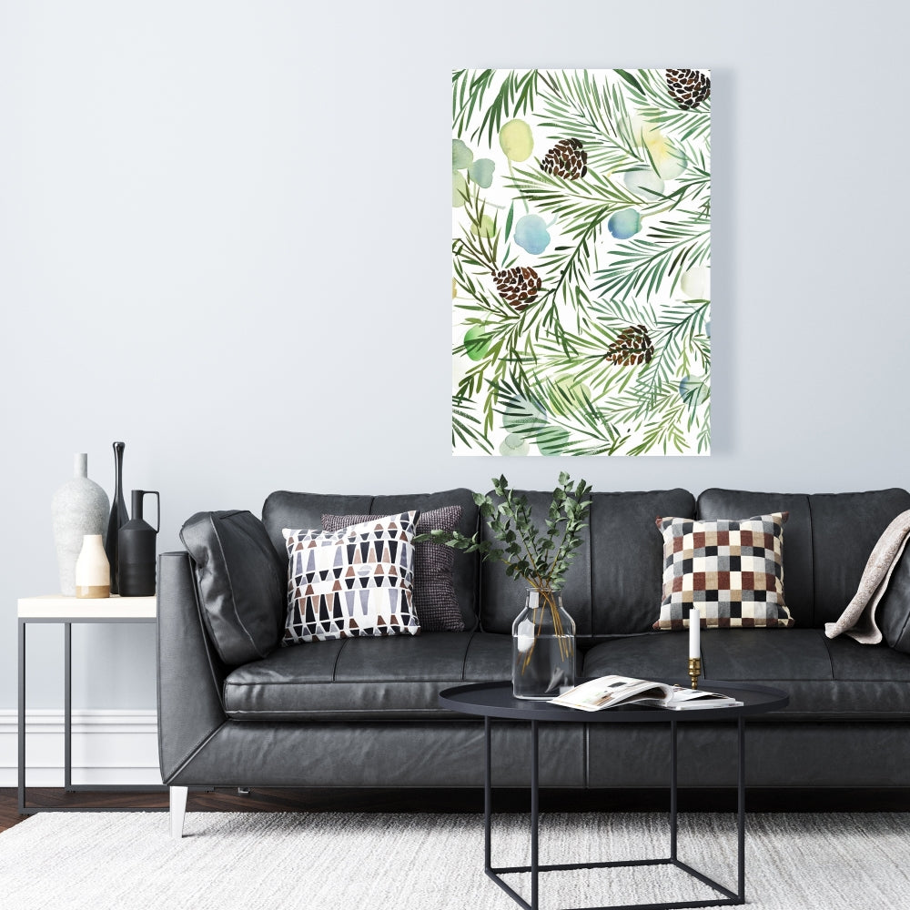 White Minimalist Pine Cone Pattern Canvas - Living Room Decor