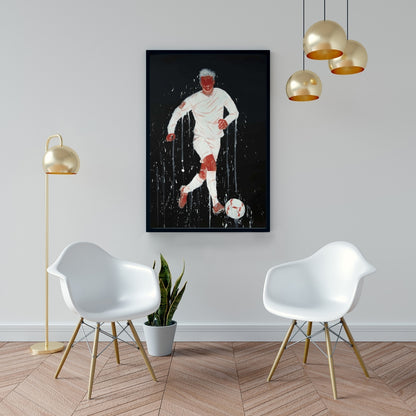 Toile encadrée moderne représentant un joueur de football | Décoration d'intérieur pour homme