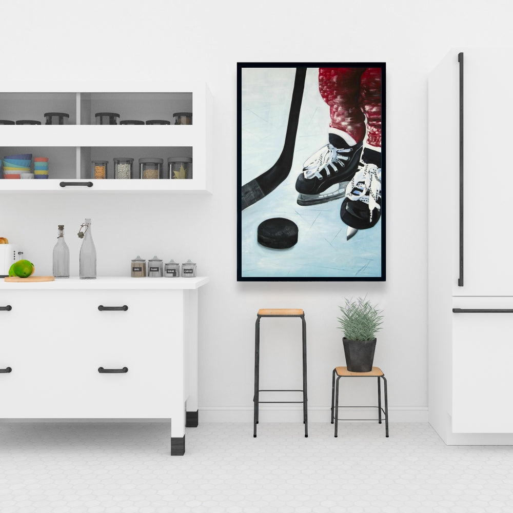 Toile « Jeune joueur de hockey » | Décoration d'intérieur sportive bleue