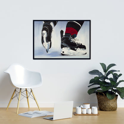 Hockey Player Blue Man Cave Decor | Framed Sports Canvas