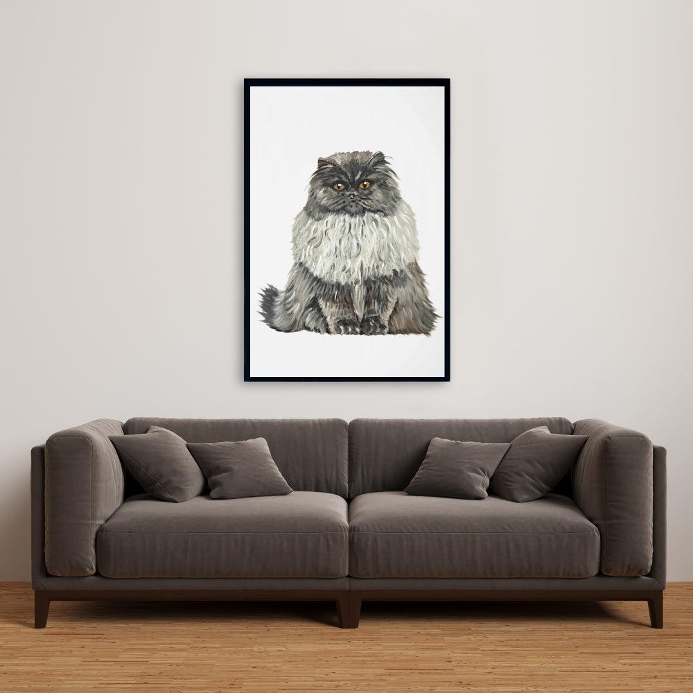 Blue Gray Persian Cat Framed Canvas - Home Decor Art