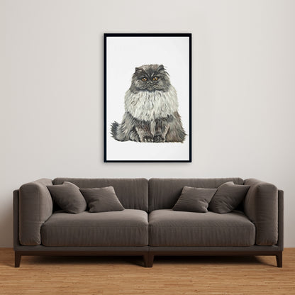 Blue Gray Persian Cat Framed Canvas - Home Decor Art
