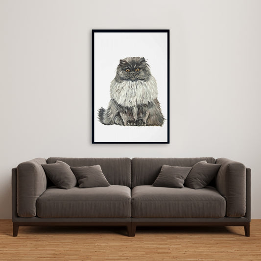 Blue Gray Persian Cat Framed Canvas - Home Decor Art