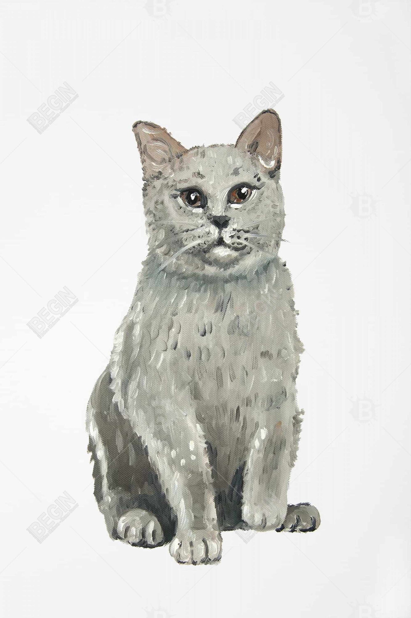 Toile illustrative représentant un chat British Shorthair gris - Décoration d'intérieur