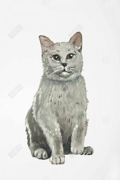 Toile illustrative représentant un chat British Shorthair gris - Décoration d'intérieur