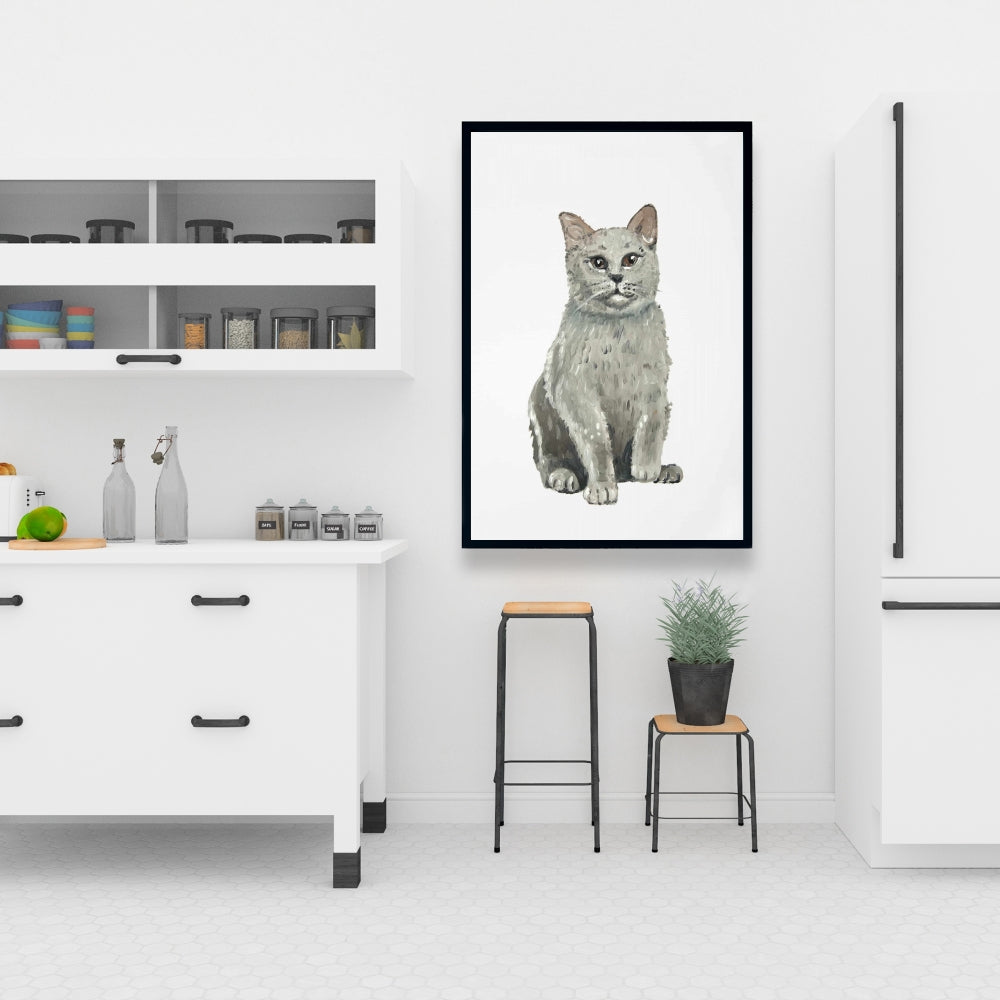 Toile encadrée représentant un chat British Shorthair gris - Décoration d'intérieur