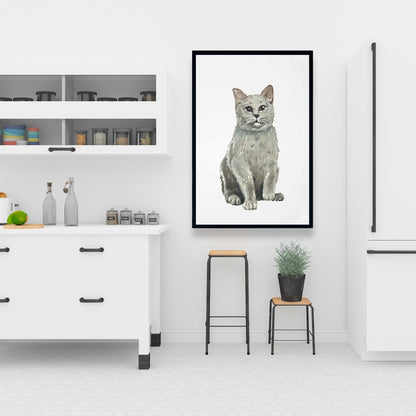 Toile encadrée représentant un chat British Shorthair gris - Décoration d'intérieur
