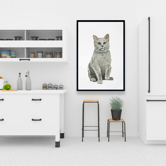 Toile encadrée représentant un chat British Shorthair gris - Décoration d'intérieur