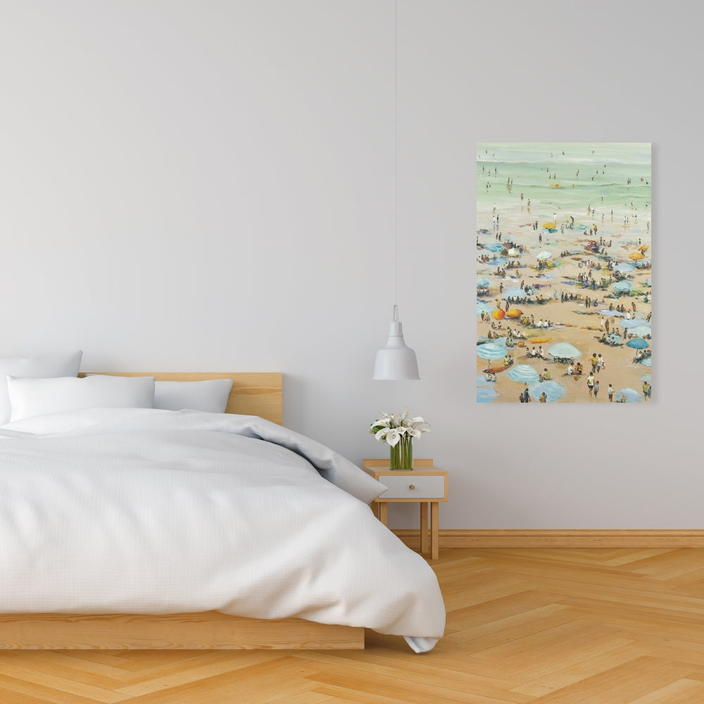 Contemporary Coastal Bedroom Canvas | People at the Beach Decor